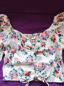 Floral Printed White Crop Top