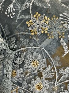 Grey Embroidered Floral Net Dupatta