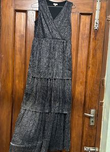 FLARED SHINY PARTY WEAR BLACK DRESS
