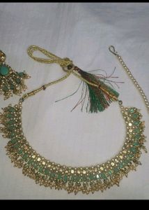Combo Of Pearl Jewellery Set And Green Studded Se
