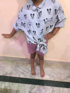 Denim Disney Mickey Mouse Shirt For Girls