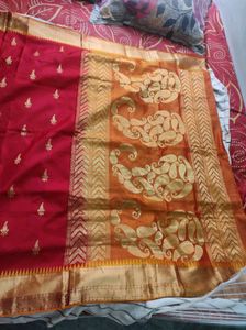 Red and gold kanchi silk Saree