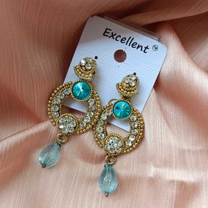 Teal &amp; Crystal Statement Earrings