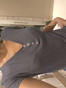 Blue-gray Soft Draping T Shirt