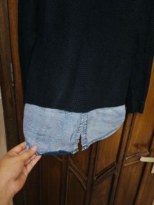 Denim Shirt With Woollen Top