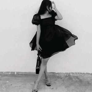 Black Puff Sleeve Mini Dress