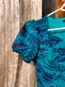 Women Alluring Turquoise Blue Floral Dress
