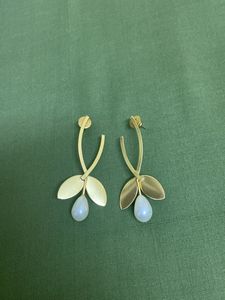 Gold Leaf & Moonstone Drop Earrings