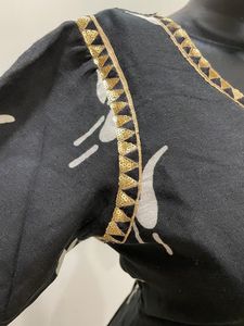 Black linen printed kurta