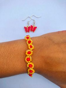 Yellow Colour Daisy Bracelet With Earrings Combo