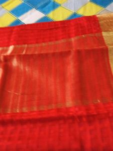 Red Cotton silk saree.