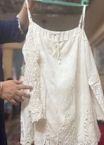 Designer Off-Shoulder Embroidered Cutwork Top