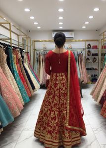 Elegant Cherry Red Gown Set with Dupatta