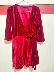 Red Velvet Wrap Dress