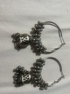 Silver Beaded Hoop Earrings✨