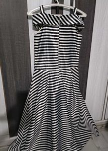 Black And White Striped Off Shoulder Gown