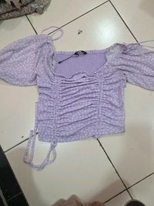 Cute Lavender Polka Dot Crop Top