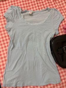Cute Blue Lace Trim Tee