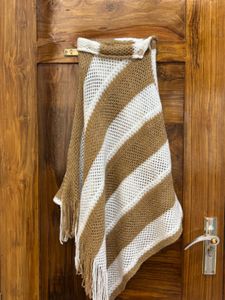 Striped Boho Poncho with Fringe