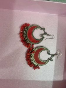 Red And White Pearl Rustic Earings Set