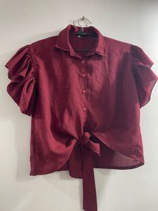 Maroon Tie-Front Blouse