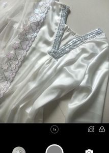 Satin Pastel White Kurti Set     Handmade