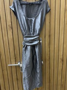 H&amp;M. Metallic Dress With Tie Up At Back