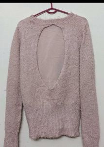 Peach Furry Sweater With Stylish Back