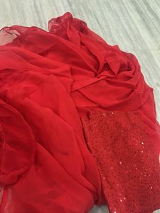 Red Saree with Embellishments