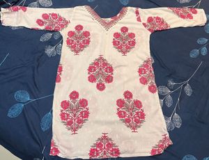 White Floral Print Kurta