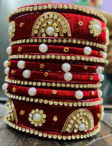 Silk Thread Red &amp; Pearl Bangles