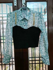 Floral Sheer Top with Chain Detail