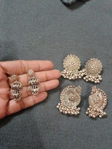 Silver Tone Earring Set of 3