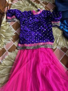 Purple Velvet & Pink Lehenga Choli