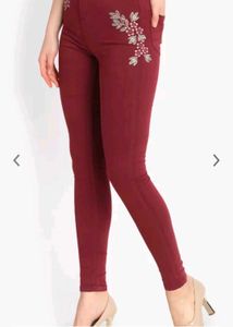 Title:Kotty Women's Maroon Skinny Fit Embroidered