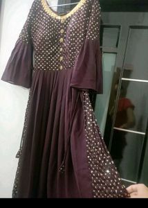 Embroid Long Dress With Plazo Dupatta