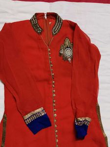 Women Red Georgette Zari Stone Festive Kurta