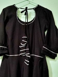 Brown &amp; White Trim Dress with Matching Pants