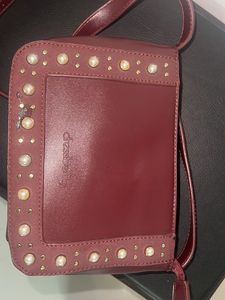 Burgundy Sling Bag with Pearl Detail