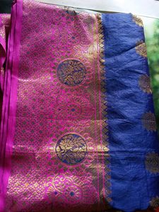 Blue &amp; Pink Banarasi Silk Saree