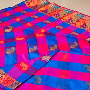 🛍️Like New Checked Silk Saree ⭐⭐⭐⭐⭐