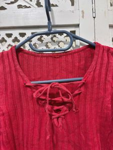 🎀Red Lace-Up Long Sleeve Top C