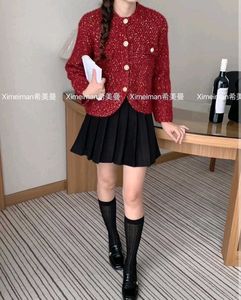 Luxury Red Tweed Korean Jacket