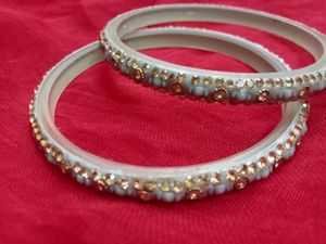 Partywear Golden Kada And Grey Bangles Combo
