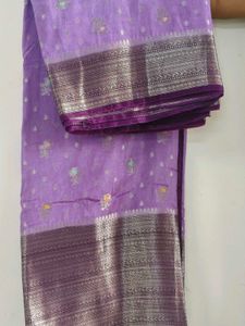 Elegant Banarasi Saree with Silver Zari Border ✨