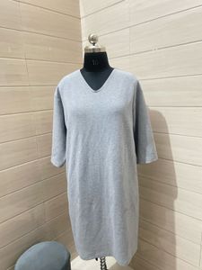 Oversized Gray V-Neck T-Shirt Dress
