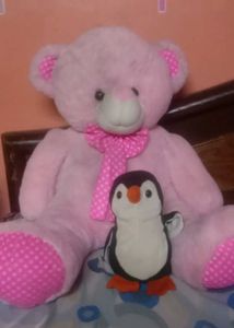 Pink Teddy Bear with Penguin