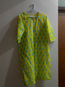Yellow & Teal Print Kurti