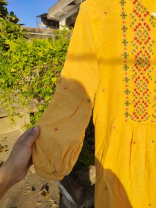 Yellow Embroidered short kurti (offer)