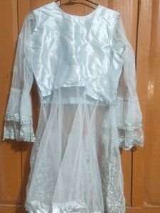 Grey Embroided Net Anarkali Set